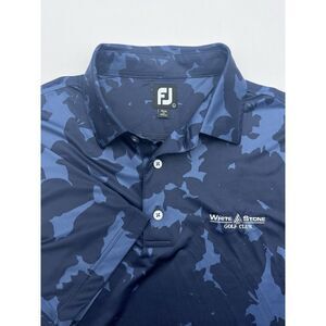 FootJoy Polo Golf Shirt Men's Blue Tropical Floral Short Sleeve White Stone‎ L
